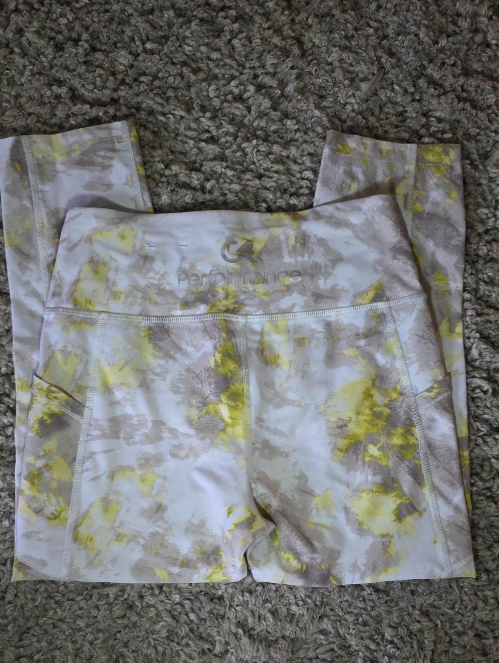 Calvin Klein Performance White Tie-Dye Ankle Leggings with Yellow & Brown - Picture 1 of 7